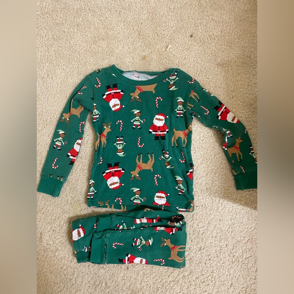 Carter's Carter's Green Santa‎ and Reindeer Kids Pajamas 3T